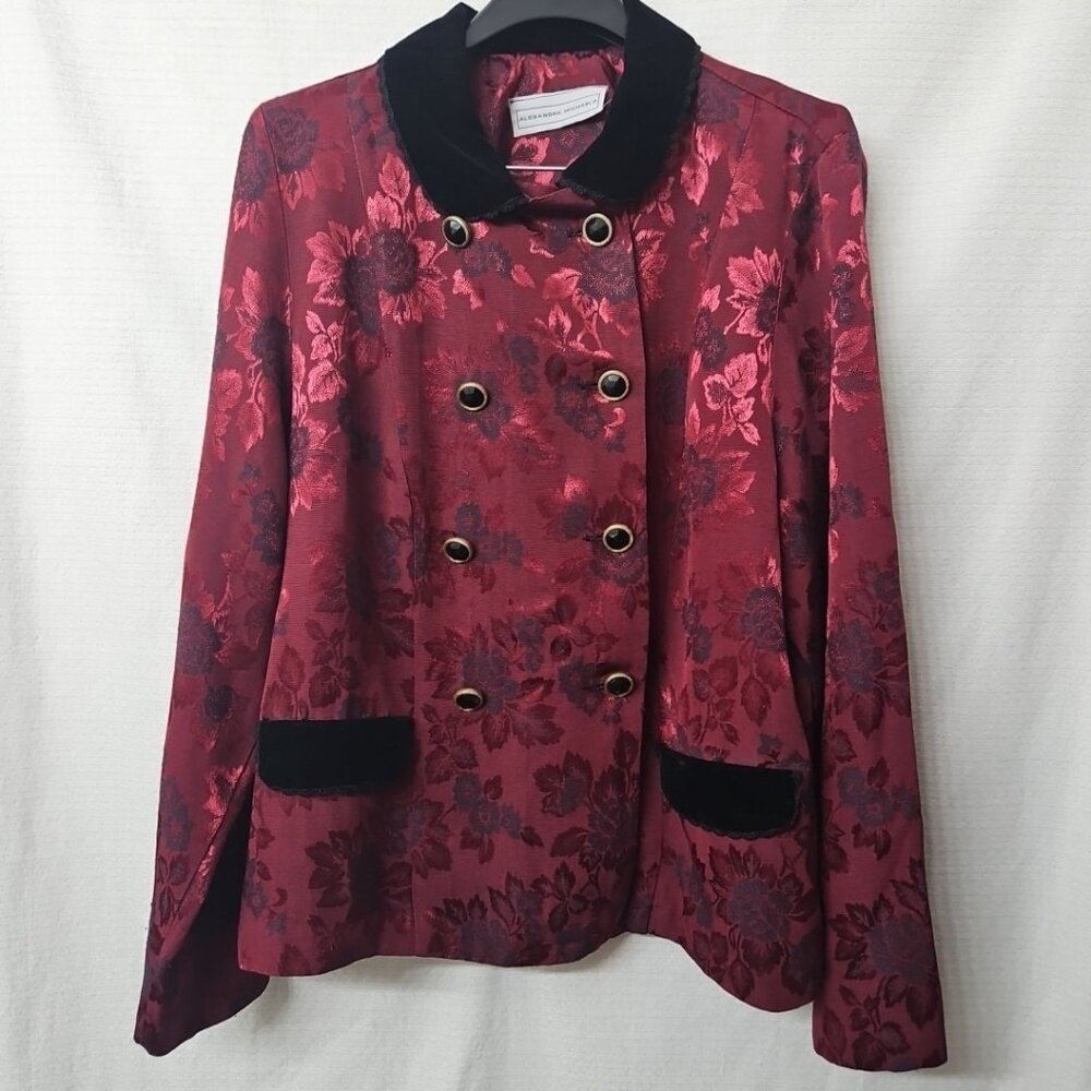 Womens Vtg Alexandra Michaels 2 Piece Set Asian Sz 14 Floral Red   Velvet Modest